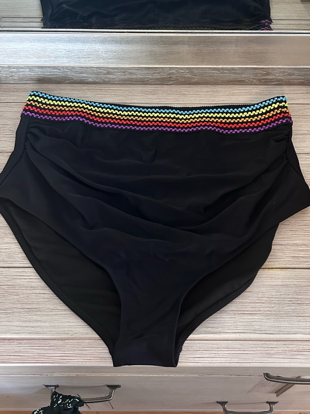 BloomChic Black High-Waist Bikini Bottom with Rainbow Waistband